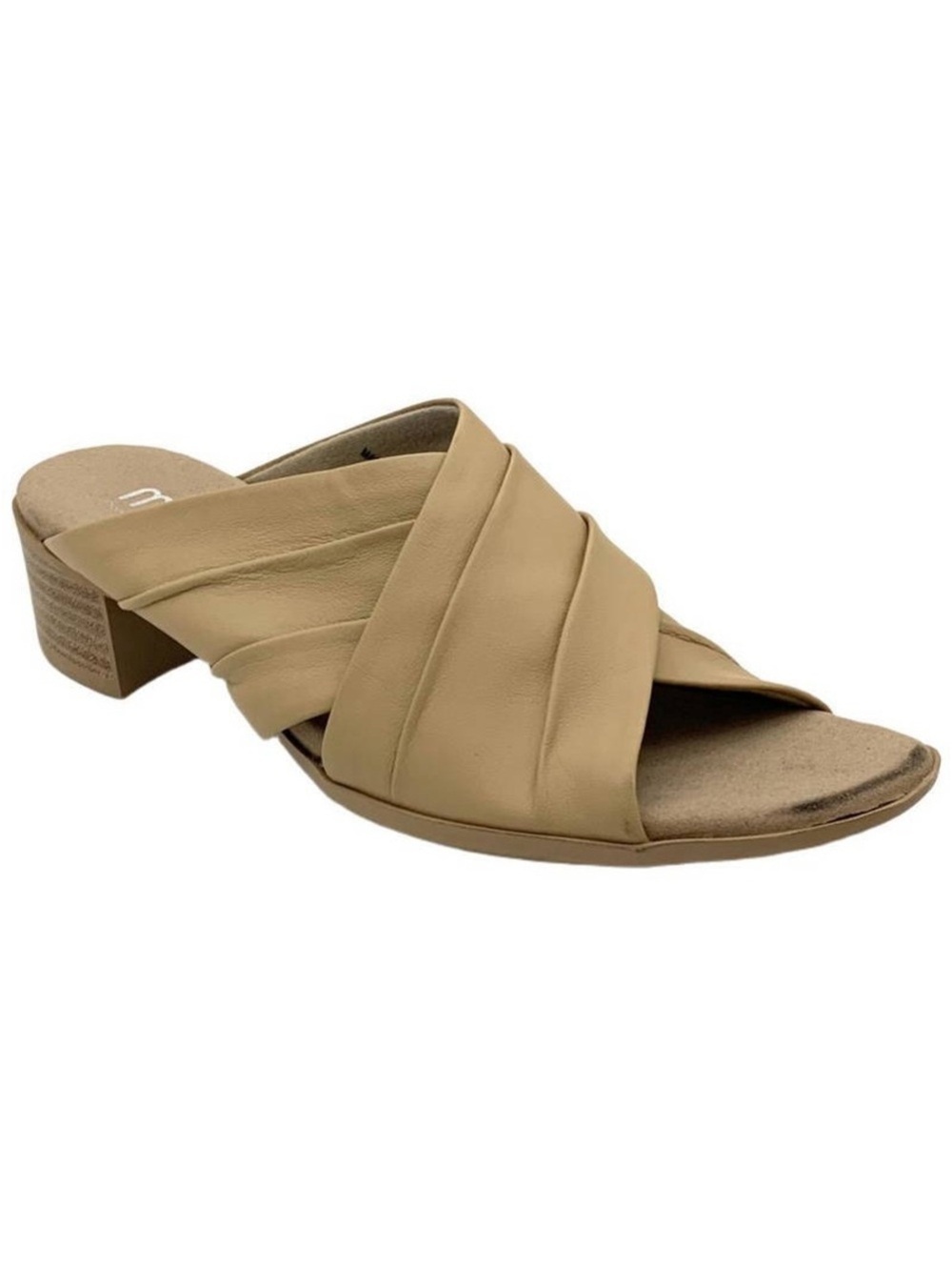 Munro Leather Criss Cross Slide Sandals Camel Tan Block Heel Women’s 7W USA - Picture 7 of 9